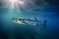 Barracuda (Sphyraena Viridensis) swimming in the deep waters of the Atlantic Ocean Royalty Free Stock Photo