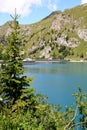 Barrage and Fedaia Lake in the Italian Dolomites Royalty Free Stock Photo