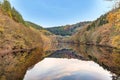 Barrage small Drohn in Leiwen. Germany with reflection of forest Royalty Free Stock Photo