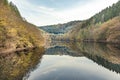 Barrage small Drohn in Leiwen. Germany with reflection of forest Royalty Free Stock Photo