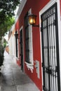 barranco peru-street and sidewalks with picturesque and old very colorful houses in plaza san francisc