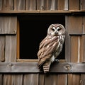 Barred Owl In Barn Window