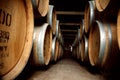 Old wine barrels in cellar Royalty Free Stock Photo