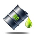 Barrel of biofuel with word BIO with oil drop isolated on white.