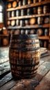 A Barrel of Bourbon in a Distillery. Aging Process, Craft Spirits, Traditional Method. Generative AI. Royalty Free Stock Photo