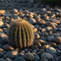 Barrel cactus (Echinocactus grusonii) situated among smooth, rounded stones. The Royalty Free Stock Photo