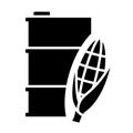 Barrel with corn logo. Biofuel. Biomass Ethanol. Made from corn. Alternative environmental friendly fuel