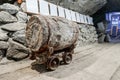 Barrel covered in salt inside the Cacica Salt Mine, Romania