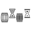 Barrel and hourglass line and solid icon, Wine festival concept, Aging of wine sign on white background, Exposure of