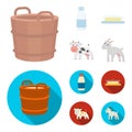 A barrel of milk, butter, a cow. Milk set collection icons in cartoon,flat style vector symbol stock illustration web. Royalty Free Stock Photo