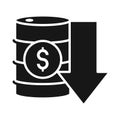 Barrel money down business crisis economy, oil price crash silhouette style icon