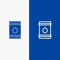 Barrel, Oil, Fuel, flamable, Eco Line and Glyph Solid icon Blue banner Line and Glyph Solid icon Blue banner Royalty Free Stock Photo