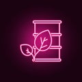 Barrel of oil leaves neon icon. Elements of ecology set. Simple icon for websites, web design, mobile app, info graphics