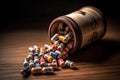 a barrel of pills spilling out of a bottle Royalty Free Stock Photo