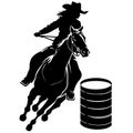 Barrel Racing Design with Female Horse and Rider Silhouette Image Black White