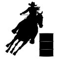 Barrel Racing Design with Female Horse and Rider Silhouette Image Black White Royalty Free Stock Photo