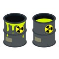Barrel of radioactive waste. Radiation and green liquid. Dangerous object.