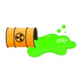 Barrel with spilled liquid. Radioactive sign. Green slime Royalty Free Stock Photo