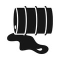 Barrel with spilled petroleum trade crisis economy, oil price crash silhouette style icon