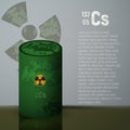 A barrel of toxic radioactive waste. Container green with danger label. Cesium 137. Royalty Free Stock Photo