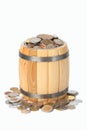 Barrel with various coins Royalty Free Stock Photo
