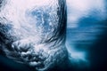 Barrel wave underwater with air bubbles. Ocean in underwater Royalty Free Stock Photo