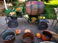 Barrel of wine in colored cart Royalty Free Stock Photo
