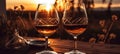 wine sunset grape winery glass bottle beverage barrel alcohol drink. Generative AI. Royalty Free Stock Photo
