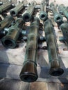 Barrels of ancient muzzle-loading guns of the 17-19 century. Trophies of the Russian army. The exhibition in the Kremlin, Moscow,