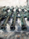 Barrels of ancient muzzle-loading guns of the 17-19 century. Trophies of the Russian army. The exhibition in the Kremlin, Moscow,