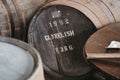 Barrels of Clynelish whiskey inside Brora Distillery, Scotland.