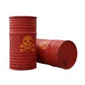Barrels of dangerous chemicals and flammables on white background