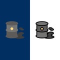 Barrels, Environment, Garbage, Pollution  Icons. Flat and Line Filled Icon Set Vector Blue Background Royalty Free Stock Photo