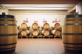 barrels of fermenting wine in winery cellar Royalty Free Stock Photo