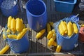 Barrels of fishing floats at Brighton Marina, England