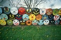 Barrels with happy faces painted on