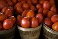 Barrels of juicy fresh tomatoes