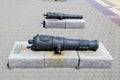 The barrels of old guns on the city embankment. Russia, Krasnodar Territory, Novorossiysk, July 22, 2019