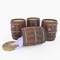 Barrels of paint and blots on them. 3d illustration.