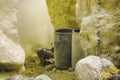 Barrels and Pipes Inside Crater of Ijen Volcano, Java, Indonesia Royalty Free Stock Photo