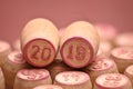 Barrels with numbers for playing lotto.New Year 2019.Merry Christmas Royalty Free Stock Photo