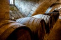 Barrels in a rustic wine cellar Royalty Free Stock Photo