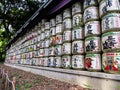 Barrels of sake wrapped in straw in Yoyogi Park in Tokyo, Japan Royalty Free Stock Photo