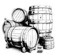 Barrels for storing alcohol wine or beer hand drawn engraving sketch Royalty Free Stock Photo