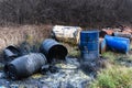 Barrels of toxic waste in nature Royalty Free Stock Photo