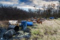 Barrels of toxic waste in nature Royalty Free Stock Photo