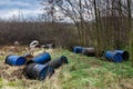 Barrels of toxic waste in nature Royalty Free Stock Photo