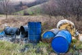 Barrels of toxic waste in nature Royalty Free Stock Photo