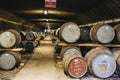 Barrels of whisky inside Brora Distillery warehouse in Scotland, rare Brora whisky in the front.