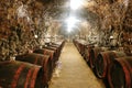 Barrels in wine cave.